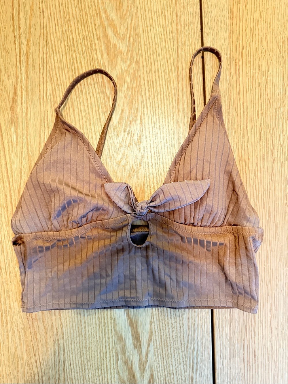 Aerie Ribbed Tie Front Bikini Swim Top Brown XL